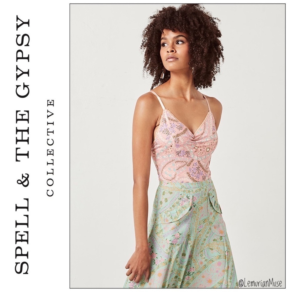 NWT Spell & The Gypsy City Lights Bodysuit Peach Size Large